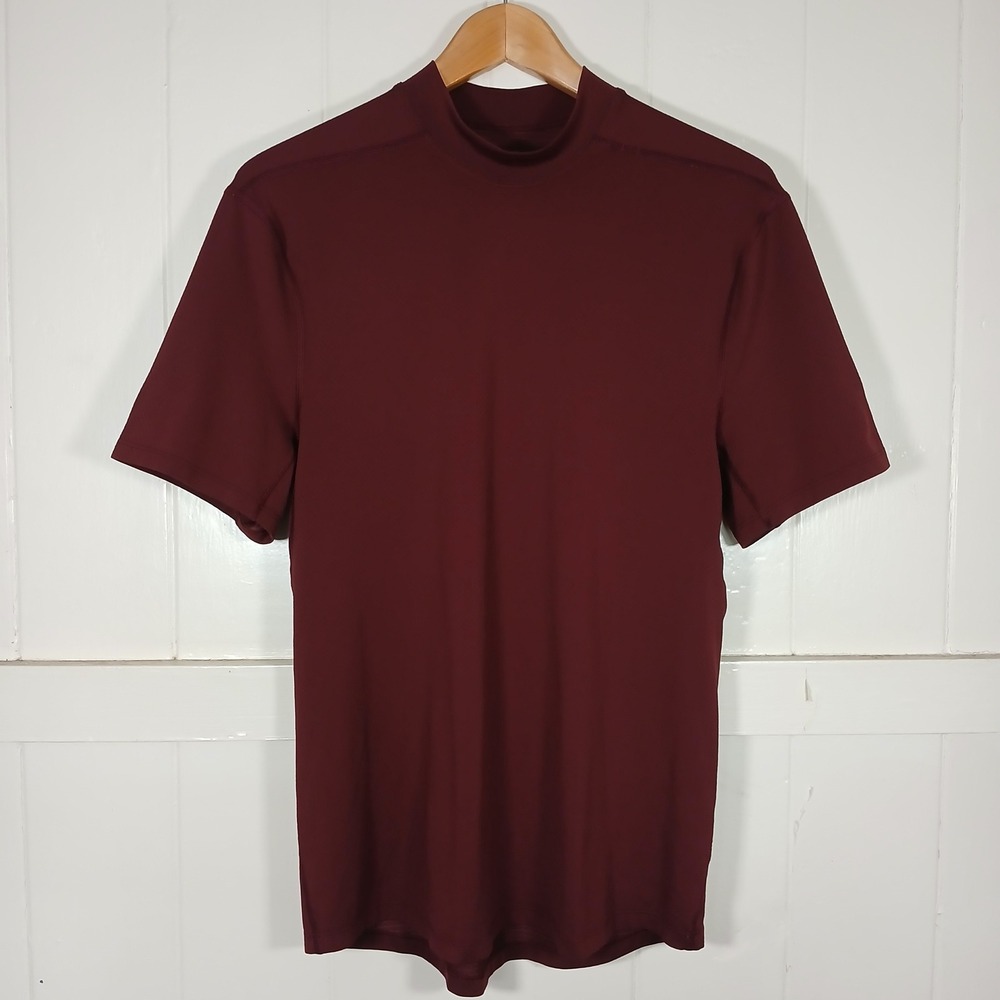 Lululemon Mock Neck Training Shirt Mens S Burgundy Short Sleeve Activewear BL4